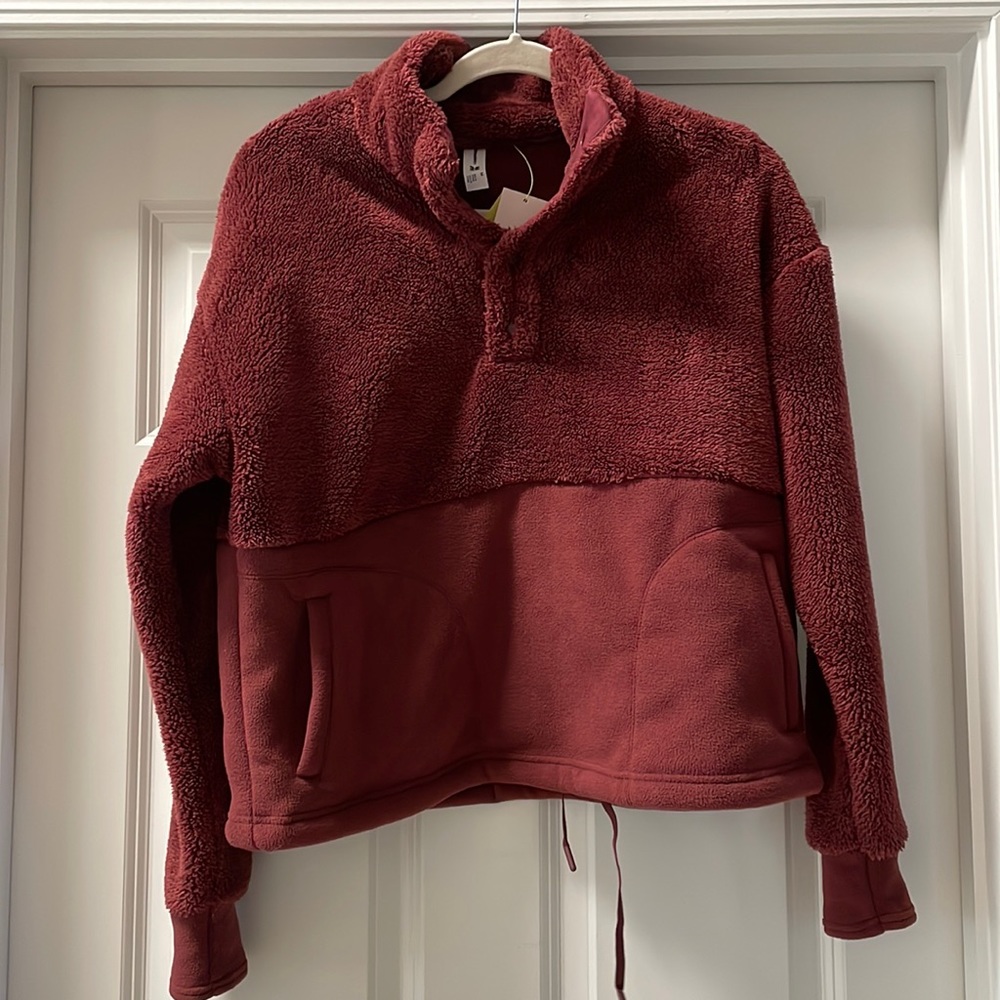 All in motion snap front Sherpa pullover sweatshirt maroon size medium
